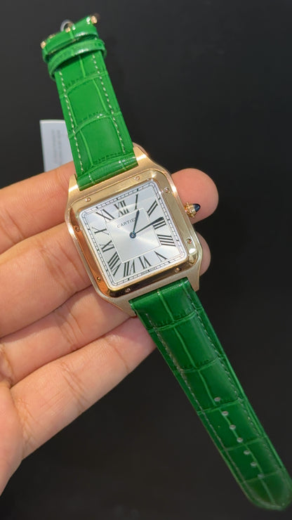 Cartier Santos | Rose Case | Green Dumont Strap | White Dial