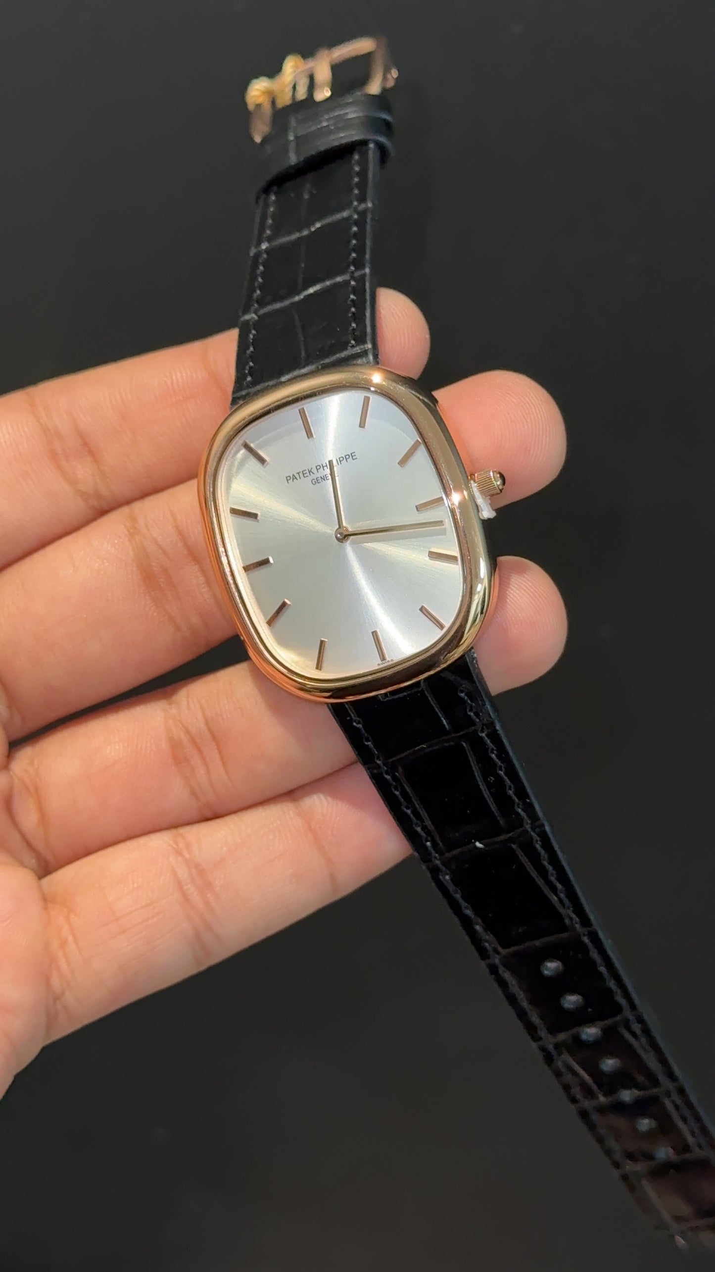 Pp Ellipse | Rose Case | Black Leather Strap | White Ebony Dial