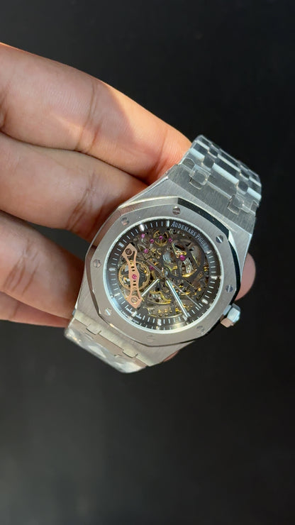 AP Skeleton | Auto | Silver Chain | Black Dial