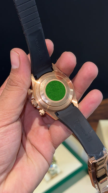 Daytona Rose | Rainbow Diamond Case | Black Pvc Strap | Diamond Digit | Chrono | Black Dial