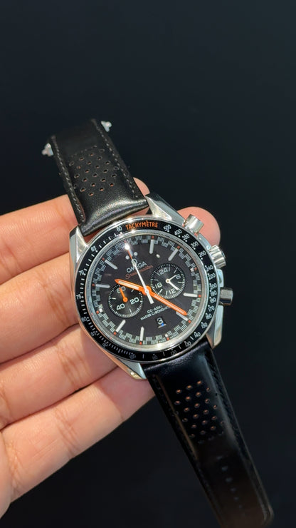 Omega Speedmaster | Black Strap | Chrono | Orange Needles | Black Dial