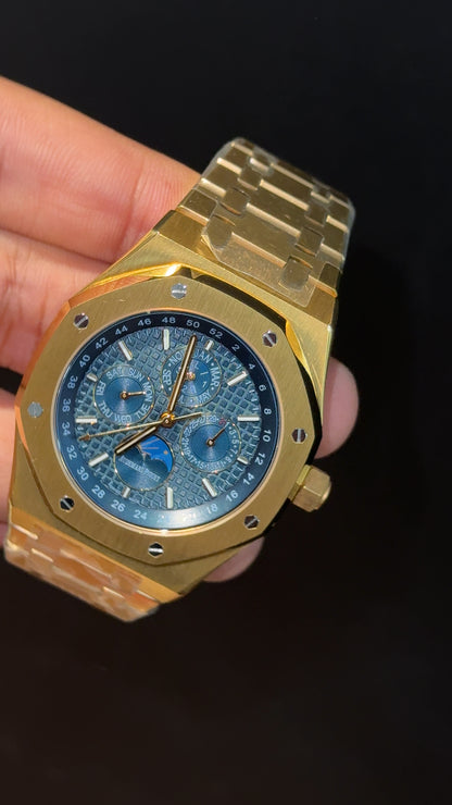 AP Auto | Gold Chain | Chrono | Calendar Edition | Blue Dial