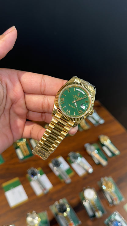 Premium Daydate | 40mm | Gold Chain | Green Roman Dial