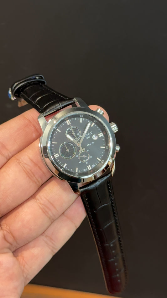 Tissot | Chrono | Black Leather Strap | Black Dial