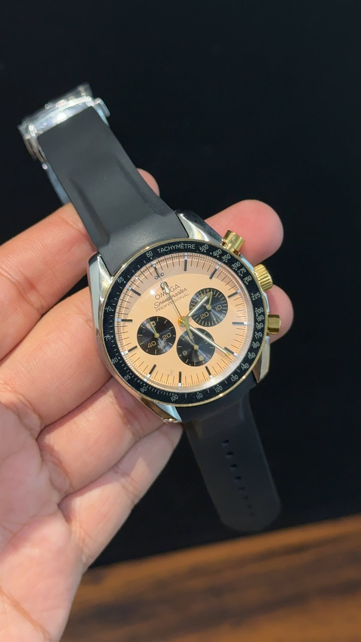 Omega Speedmaster | black Strap | Silver Gold Case | Black Chrono | Gold Dial - twentyfour