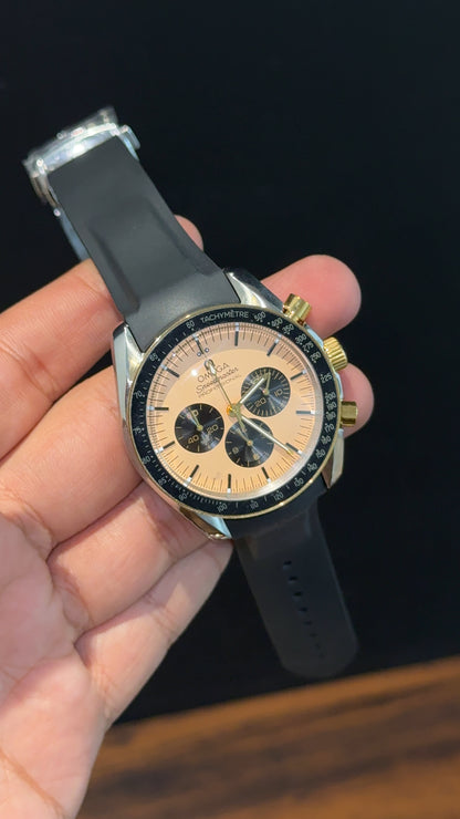 Omega Speedmaster | black Strap | Silver Gold Case | Black Chrono | Gold Dial - twentyfour