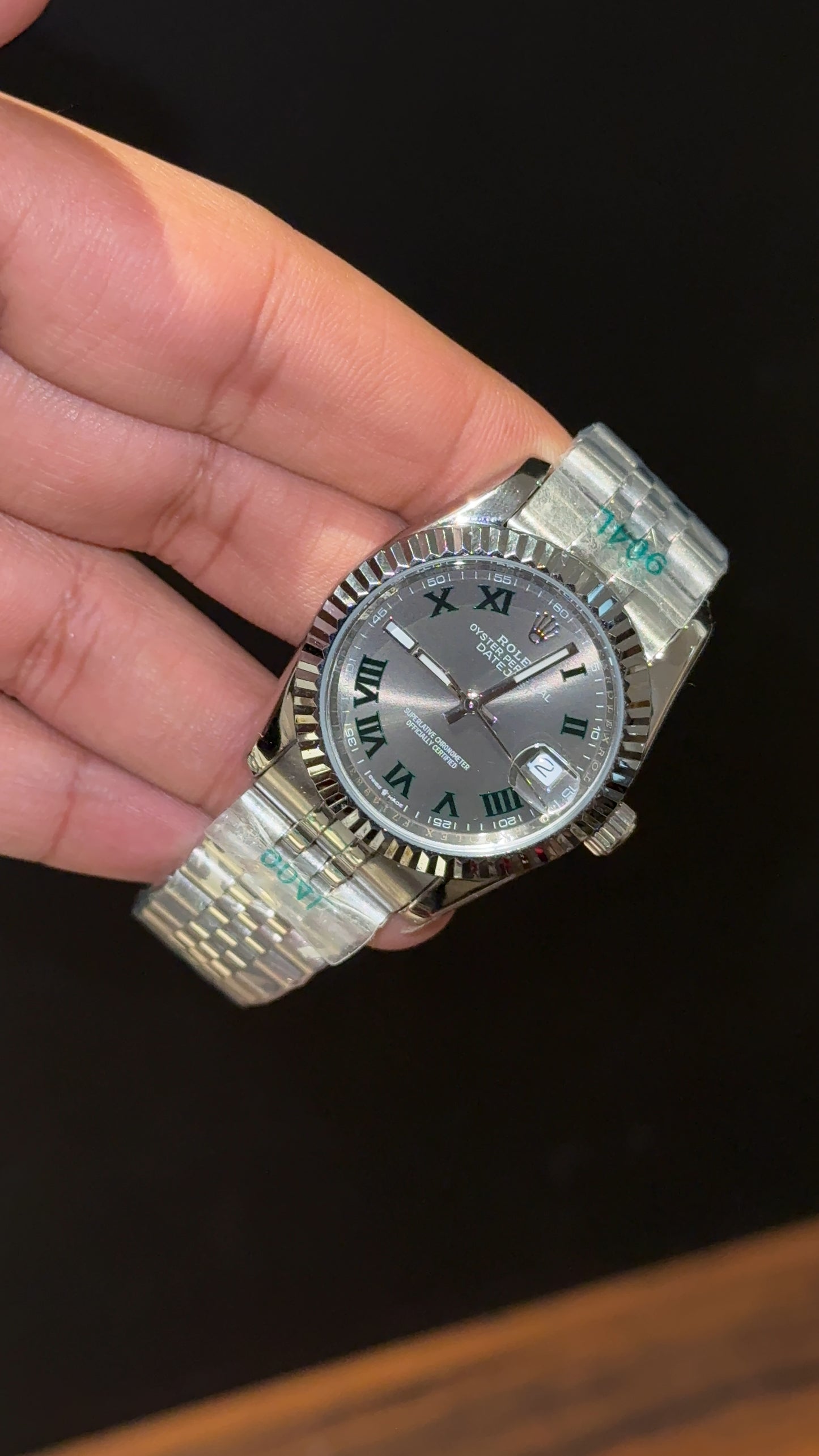 DateJust | 36mm | Silver Chain | Green Roman Grey Dial