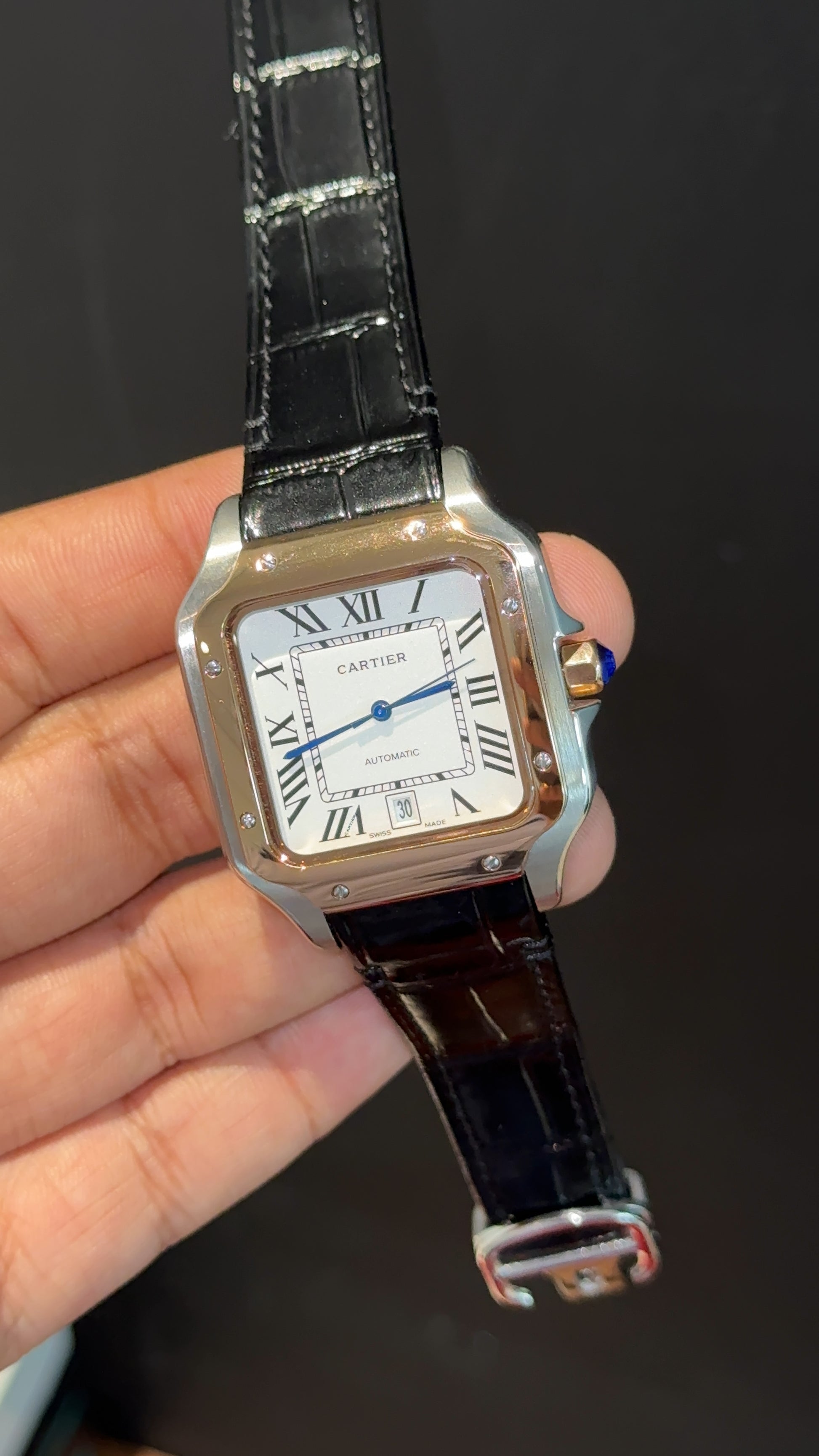 Cartier Santos | Rose TT Case | Black Strap | White Dial - twentyfour