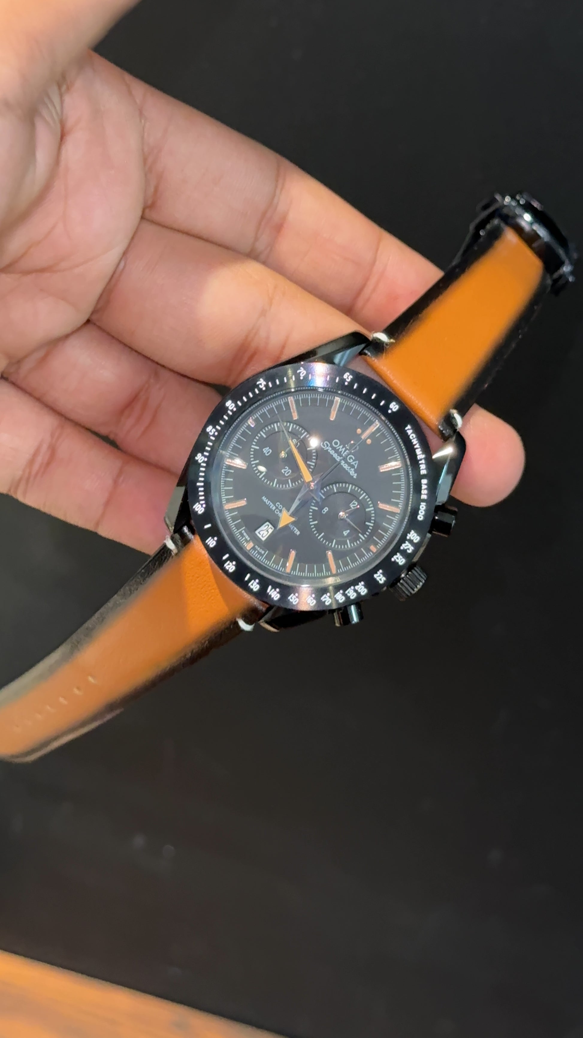 Omega Speedmaster | Black Bezel | Chrono | Camel Black Strap | Black Dial - twentyfour