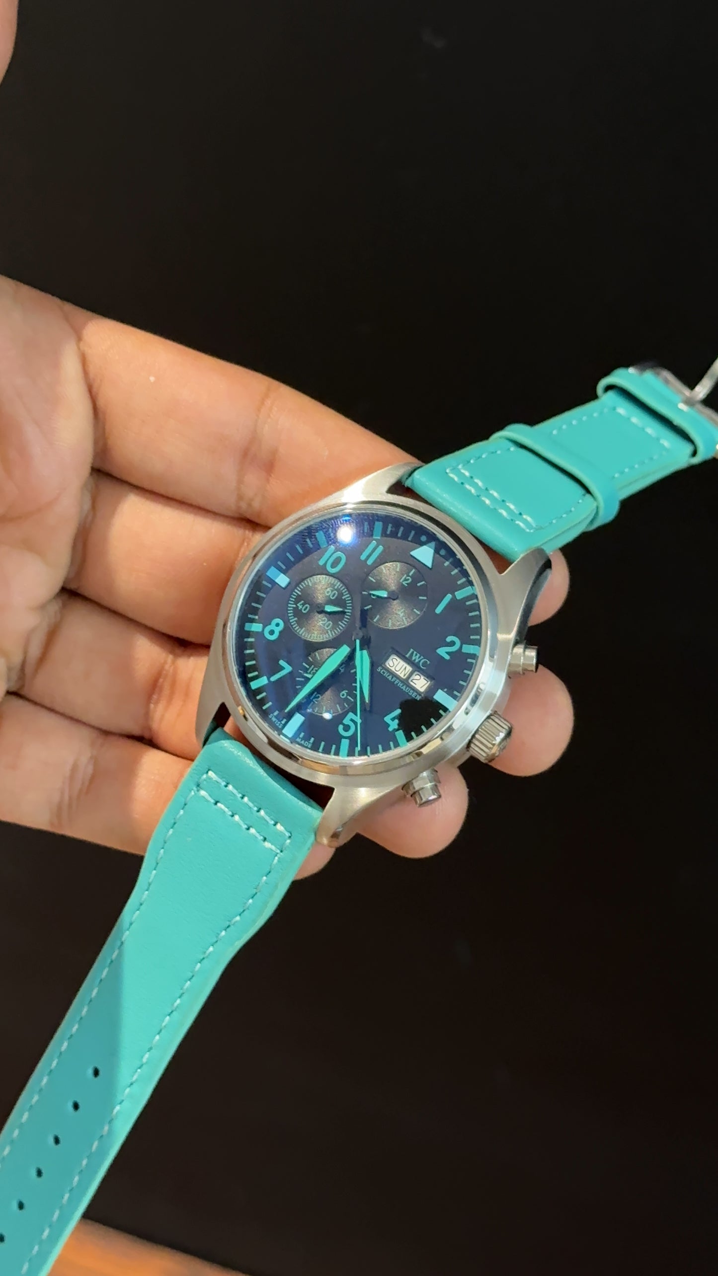 IWC | Tiffany Leather Strap | Silver Case | Chrono | Tiffany Digits Needle | Black Dial
