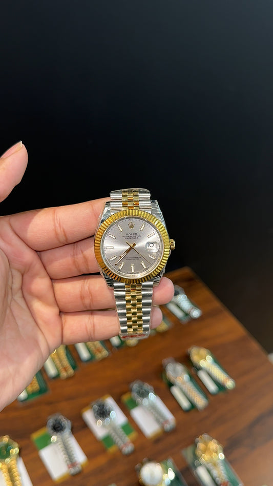 (Premium Datejust | 40mm | Gold Two Tone Chain | Silver Dial
