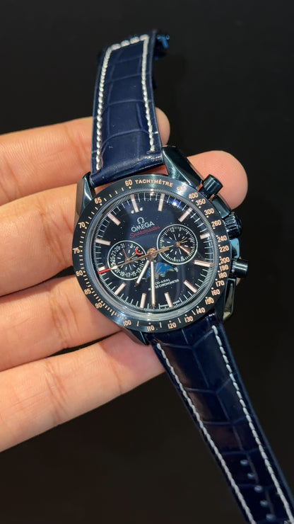 Omega Speedmaster | Rose Black Bezel | Blue Strap | Chrono Moonphase | Black Dial