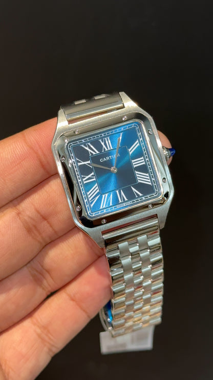 Santos De Cartier | Slim Edition | Silver Chain | Blue Dial
