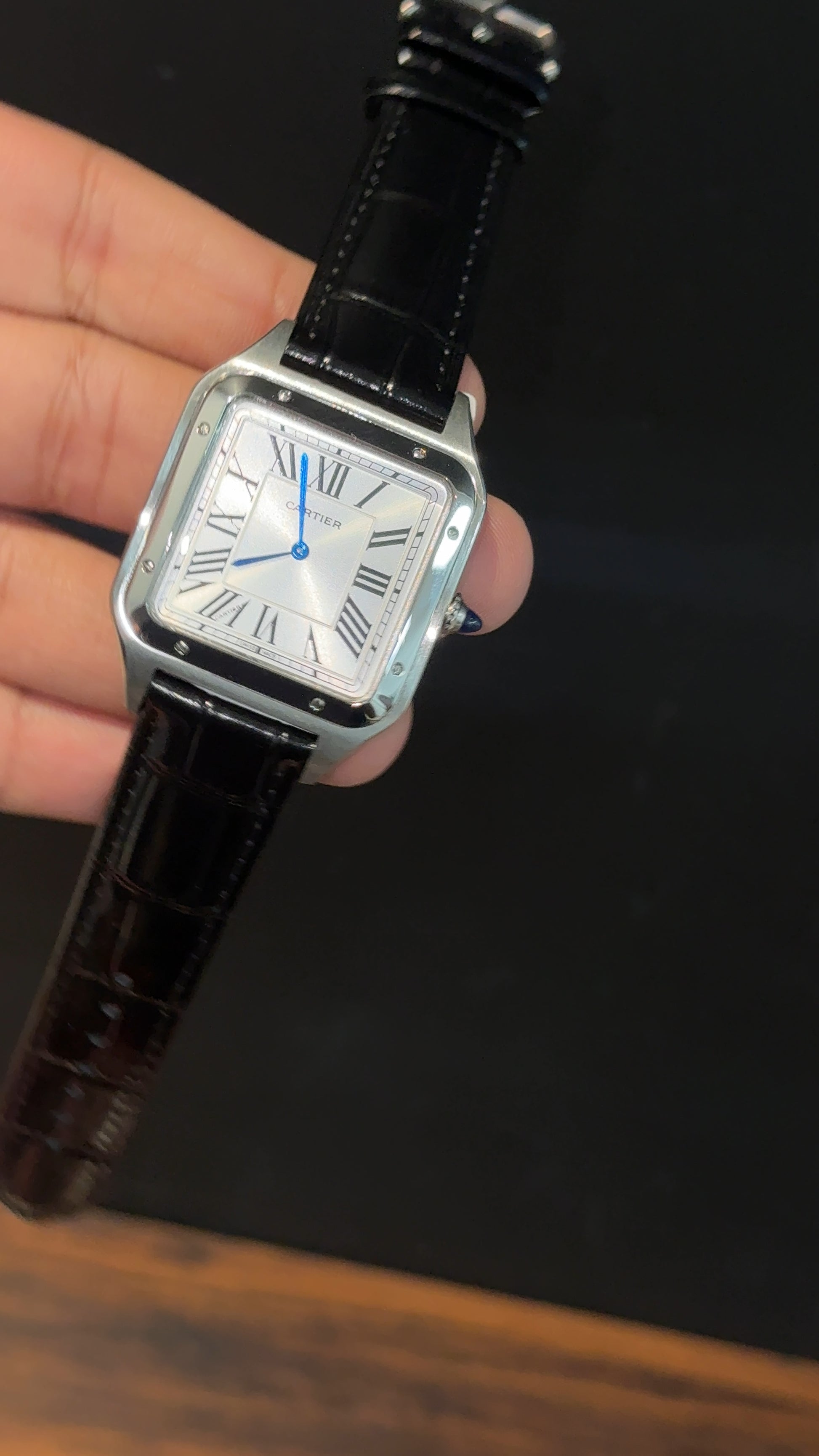 Cartier Dumont Lacquer | Silver Case | Black Leather Strap | White Dial - twentyfour