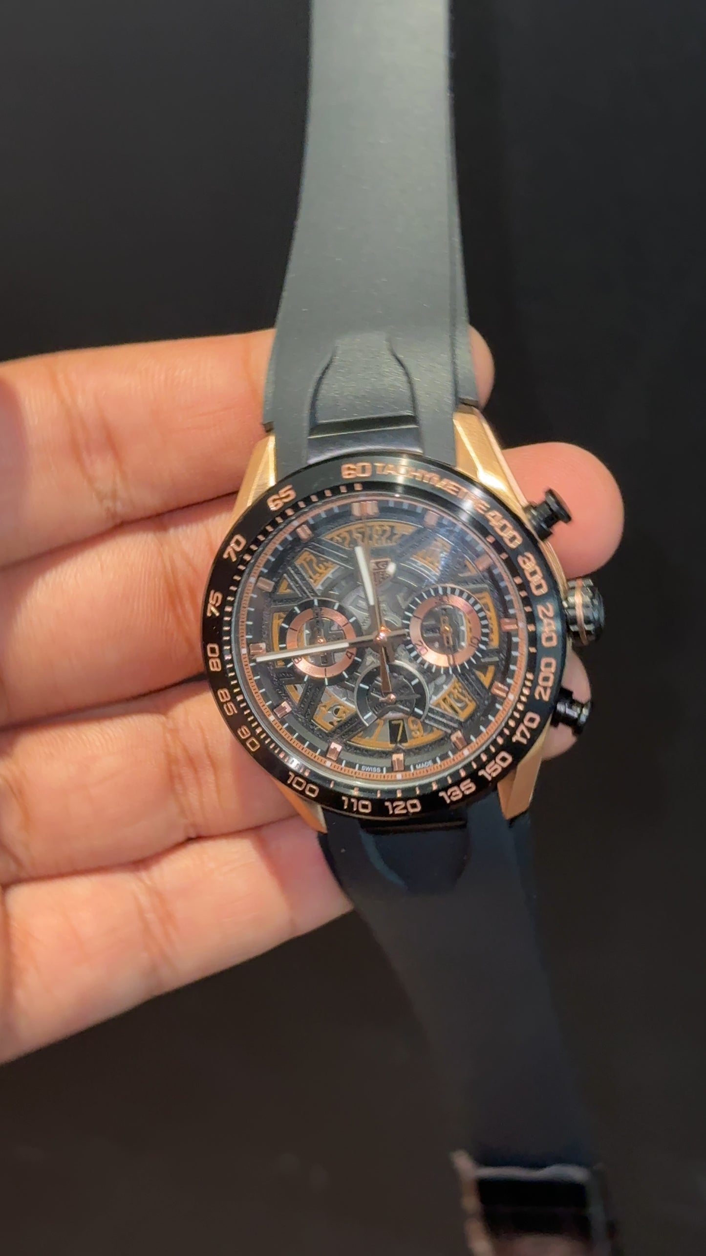Tag Skeleton | Black Strap | Chrono | Rose Black Dial