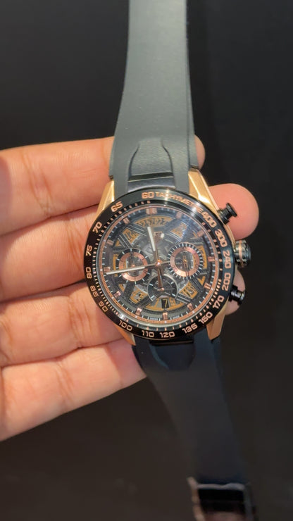 Tag Skeleton | Black Strap | Chrono | Rose Black Dial