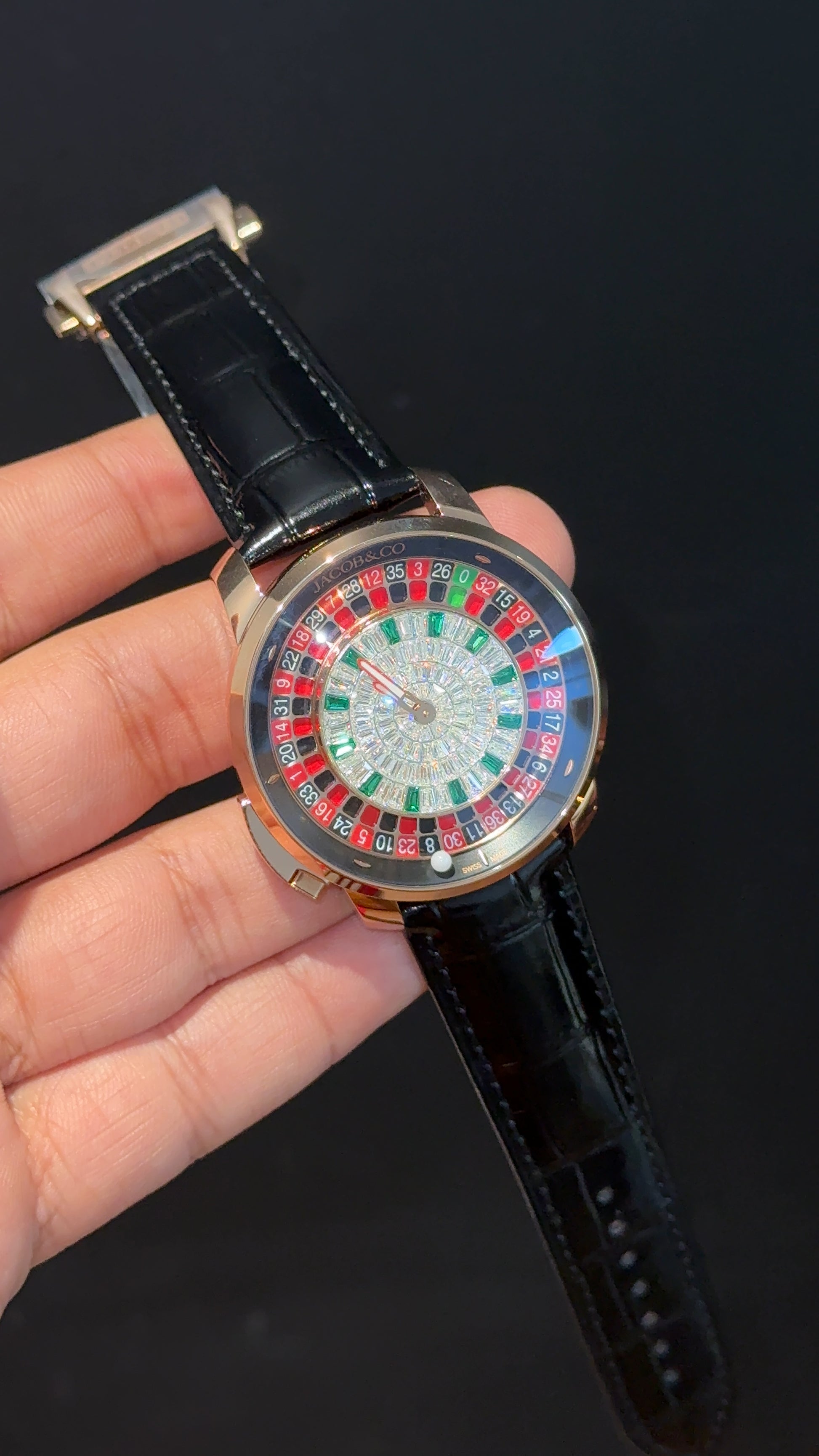 Executive Jacob And Co | Rose Case | Casino Tourbillon Edition | Black Leather Strap | White Diamond Dial - twentyfour