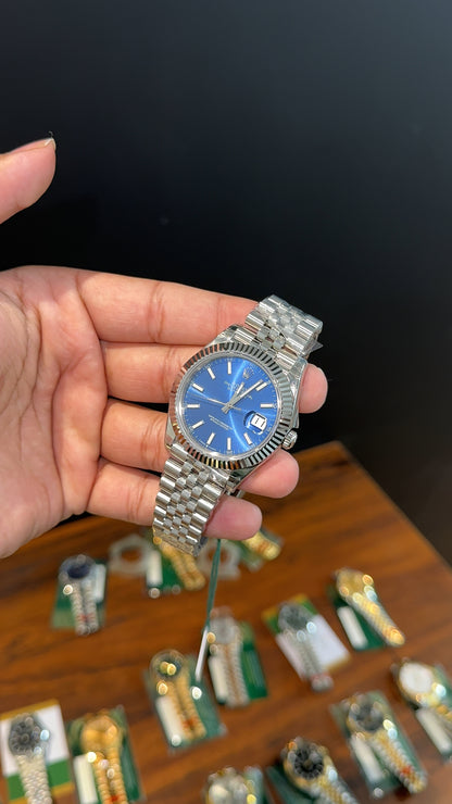 Premium Datejust | 40mm | Silver Chain | Blue Dial