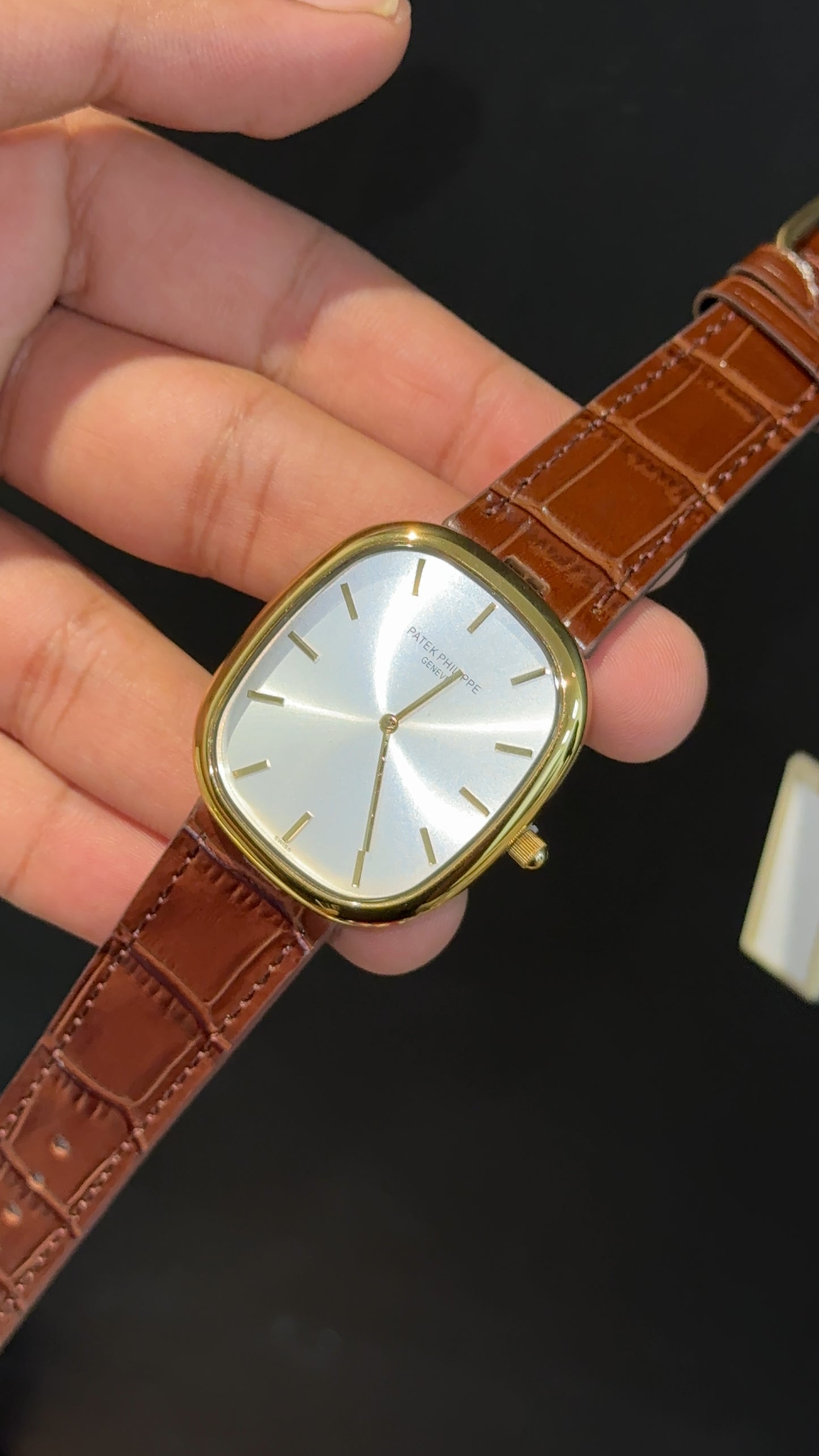Pp Ellipse | Gold Case | Brown Leather Strap | White Ebony Dial