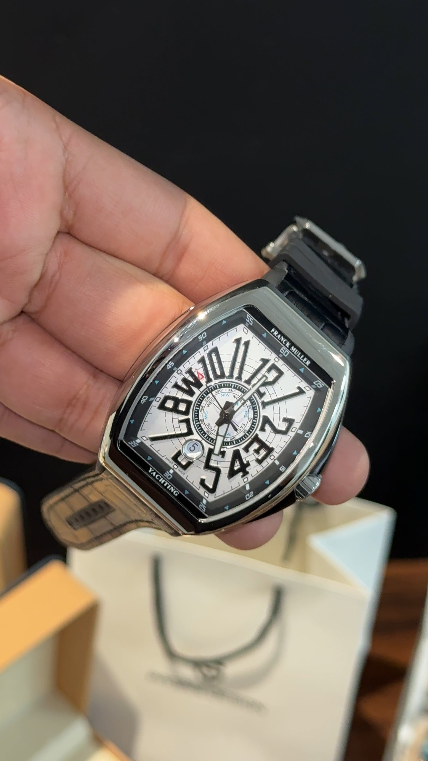 Premium Franck Muller | Vanguard Edition | Silver Case | Black Strap | White Dial