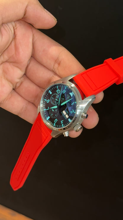 IWC | Red Rubber Strap | Silver Case | Chrono | Tiffany Digits | Black Dial