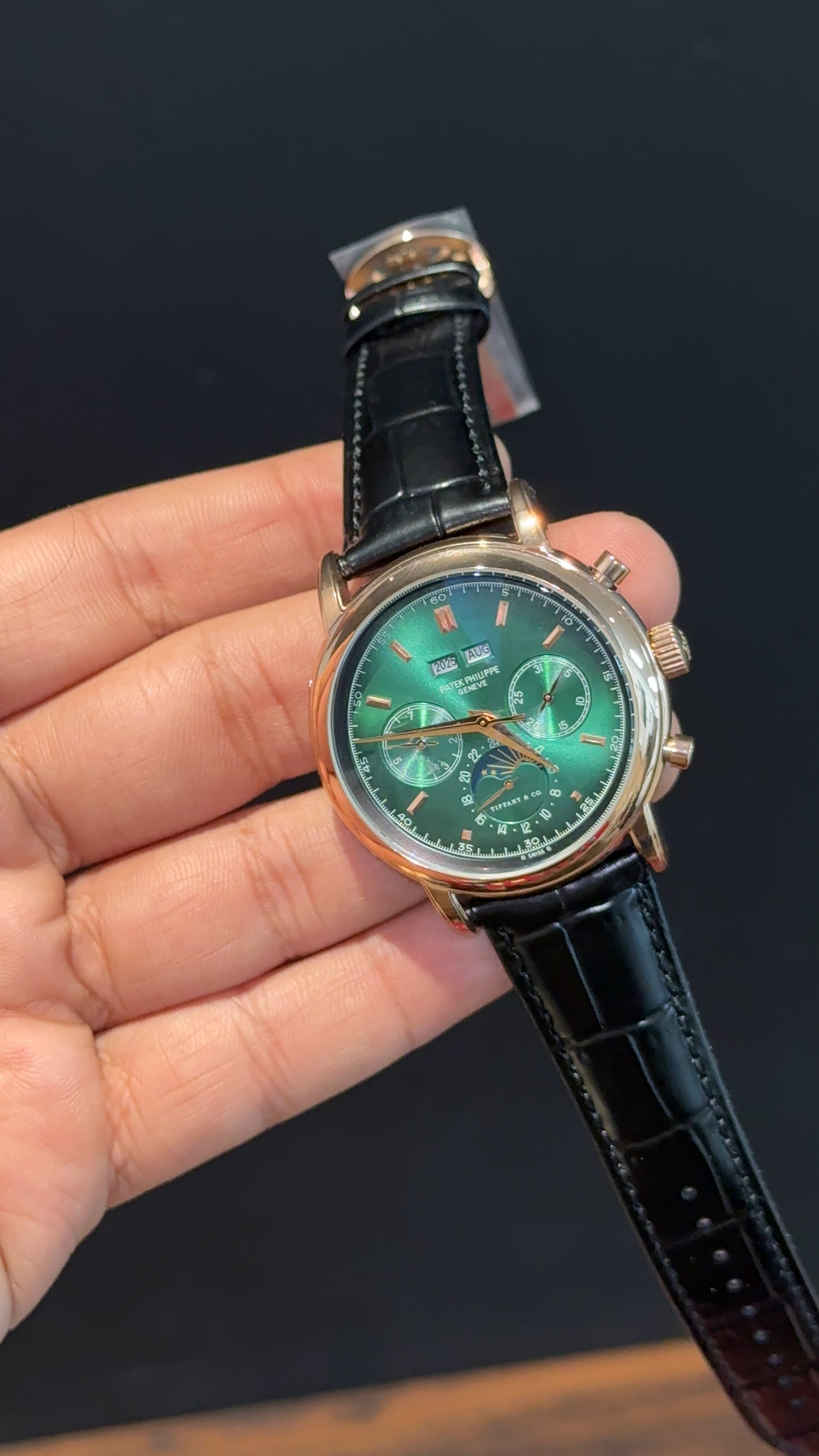Patek Century | Auto | Rose Case | Green Index Dial | Black Leather strap