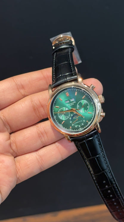 Patek Century | Auto | Rose Case | Green Index Dial | Black Leather strap