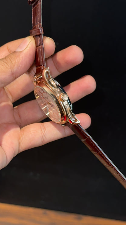 Pp Auto | Annual Calendar Edition | Rose | Brown Strap | White Dial - twentyfour