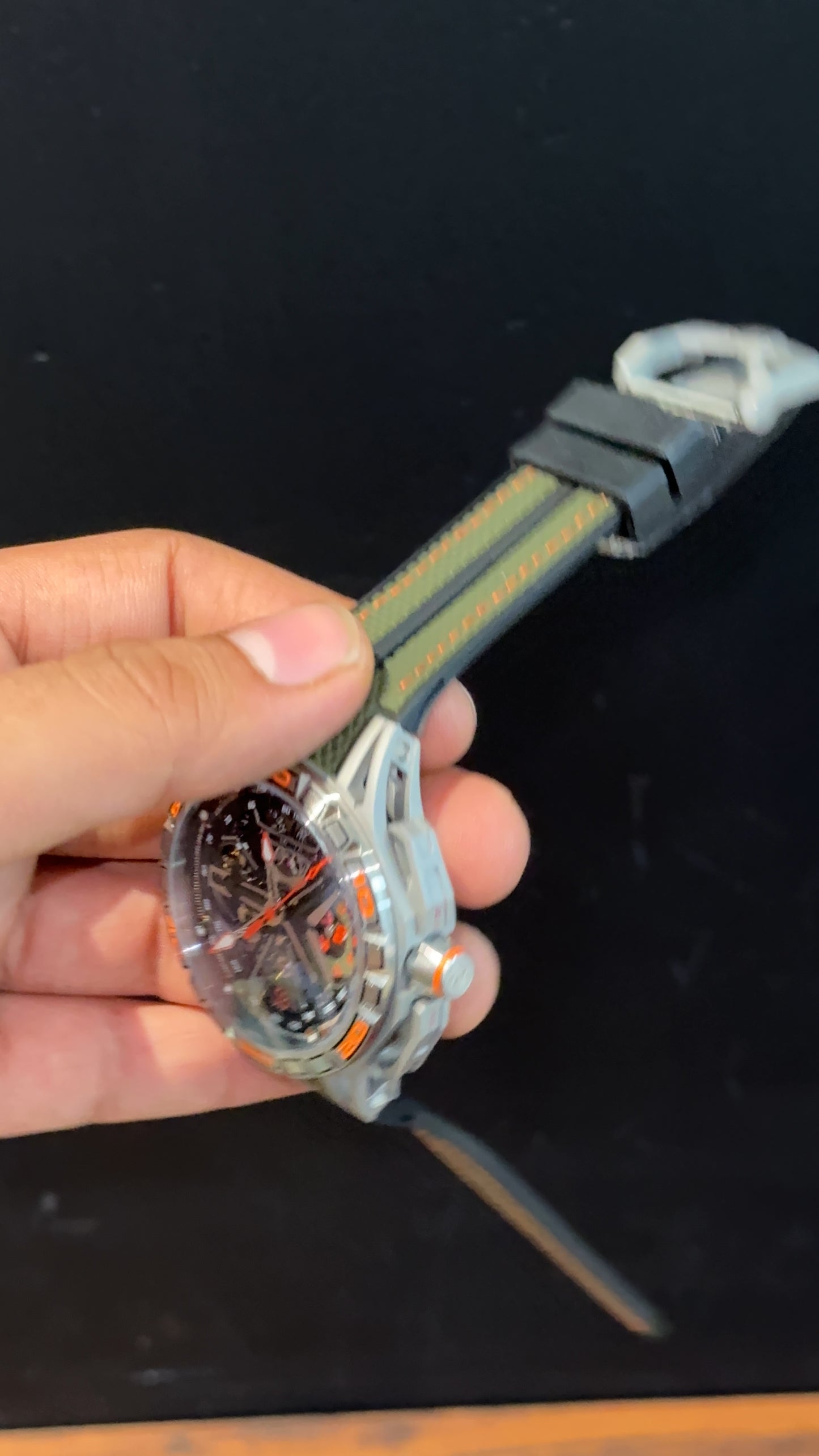 Premium Roger Dubuis | Silver | Excalibur Spider | Green Black Strap | Pendulum | Y Shaped Dial