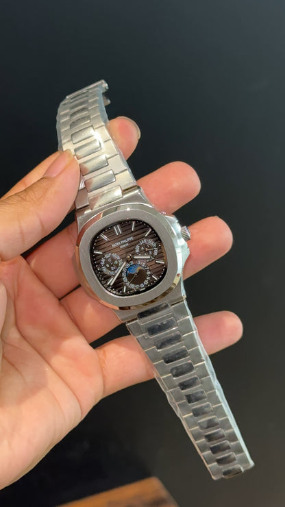 Pp Auto | Silver Chain | Power Reserve | Chrono | Moonphase | Brown Dial - twentyfour