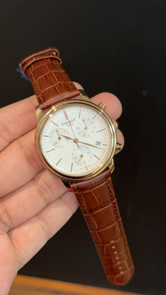 Tissot Rose | Chrono | Brown Leather Strap | White Dial