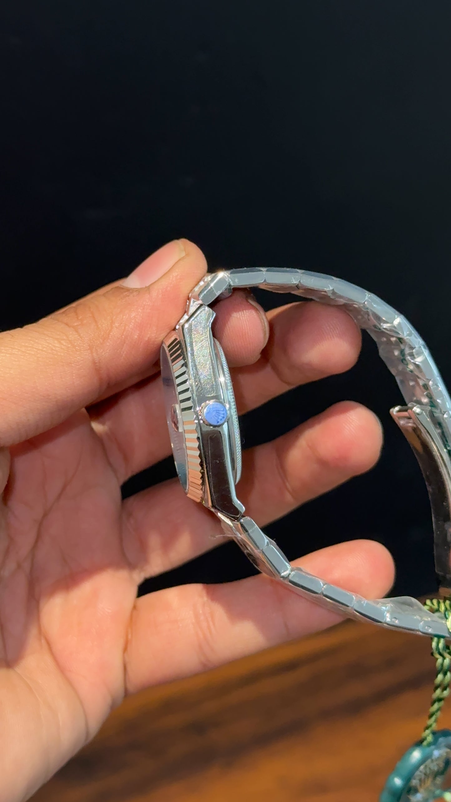 Premium Land Dweller | 36mm | Silver Chain |  Sky Blue Textured Dial