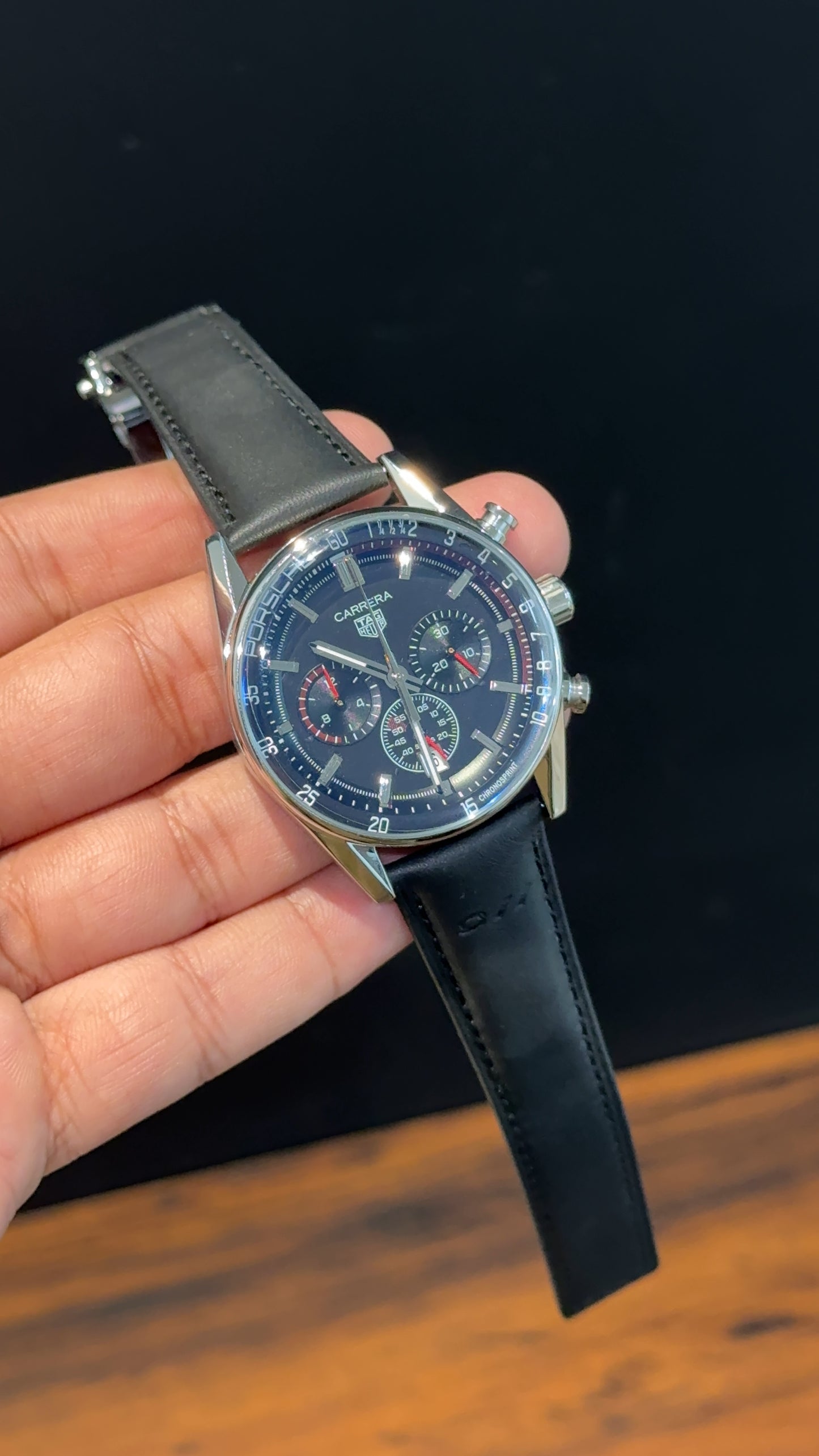 Tag Carrera | Black Strap | Silver Bezel | Black Chrono | Black Dial