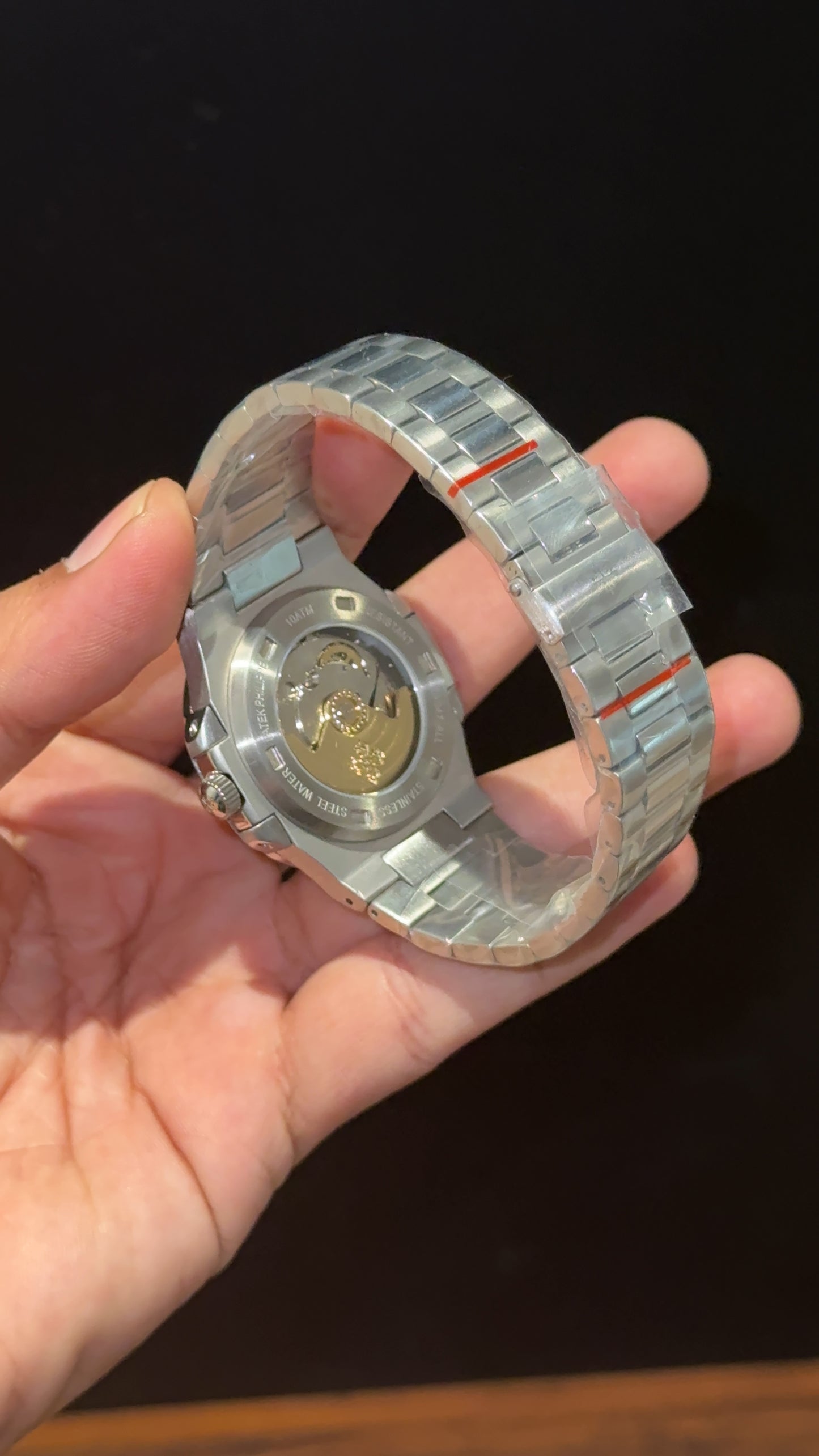 Pp Auto | Silver Chain | Pink Diamond Bezel | Pink Digits |Black Dial