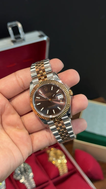 Premium Datejust | Rose Two Tone Chain  | Choco Dial