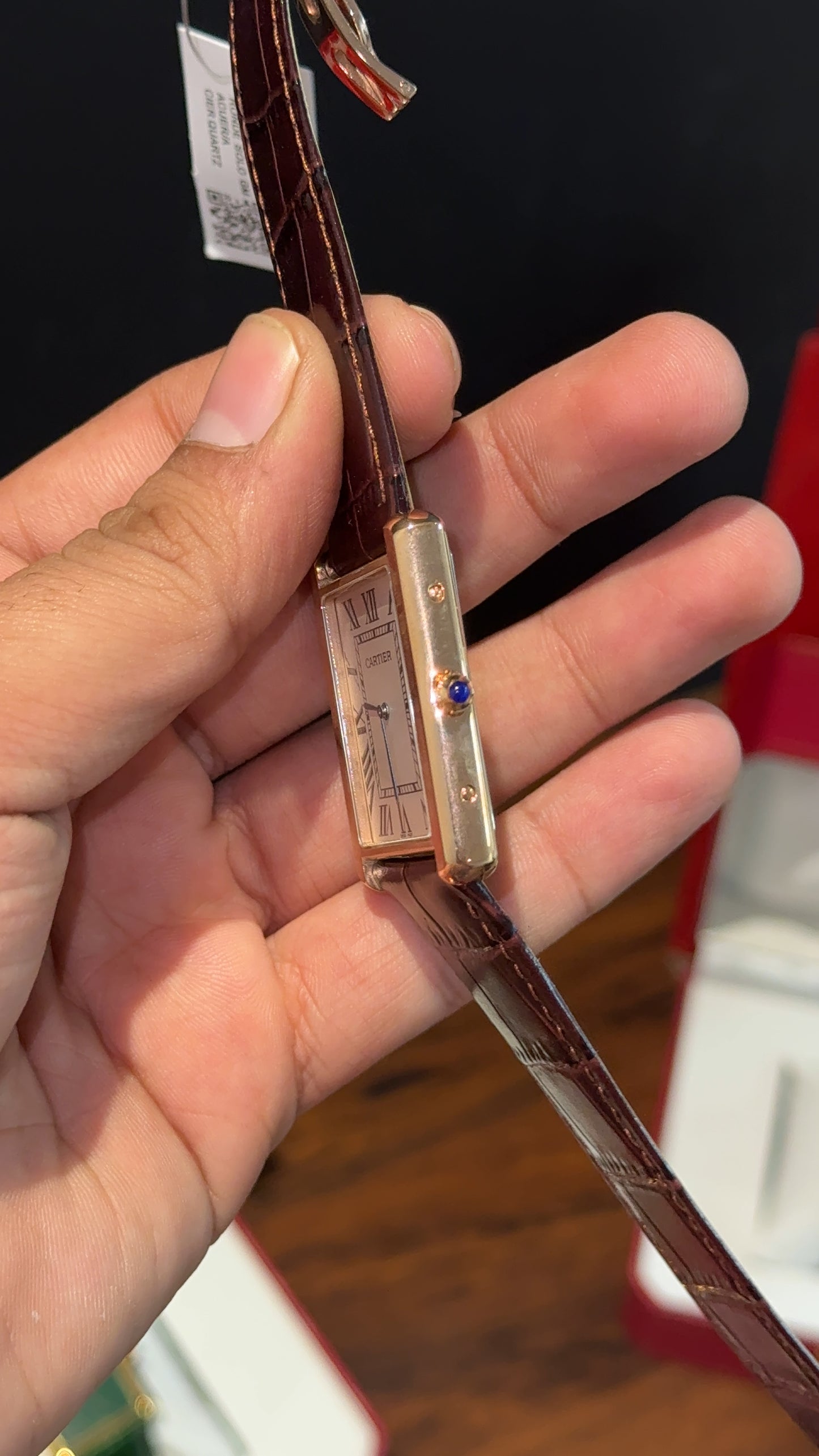 Cartier Tank | Rose | Dark Brown Leather Strap | White Dial