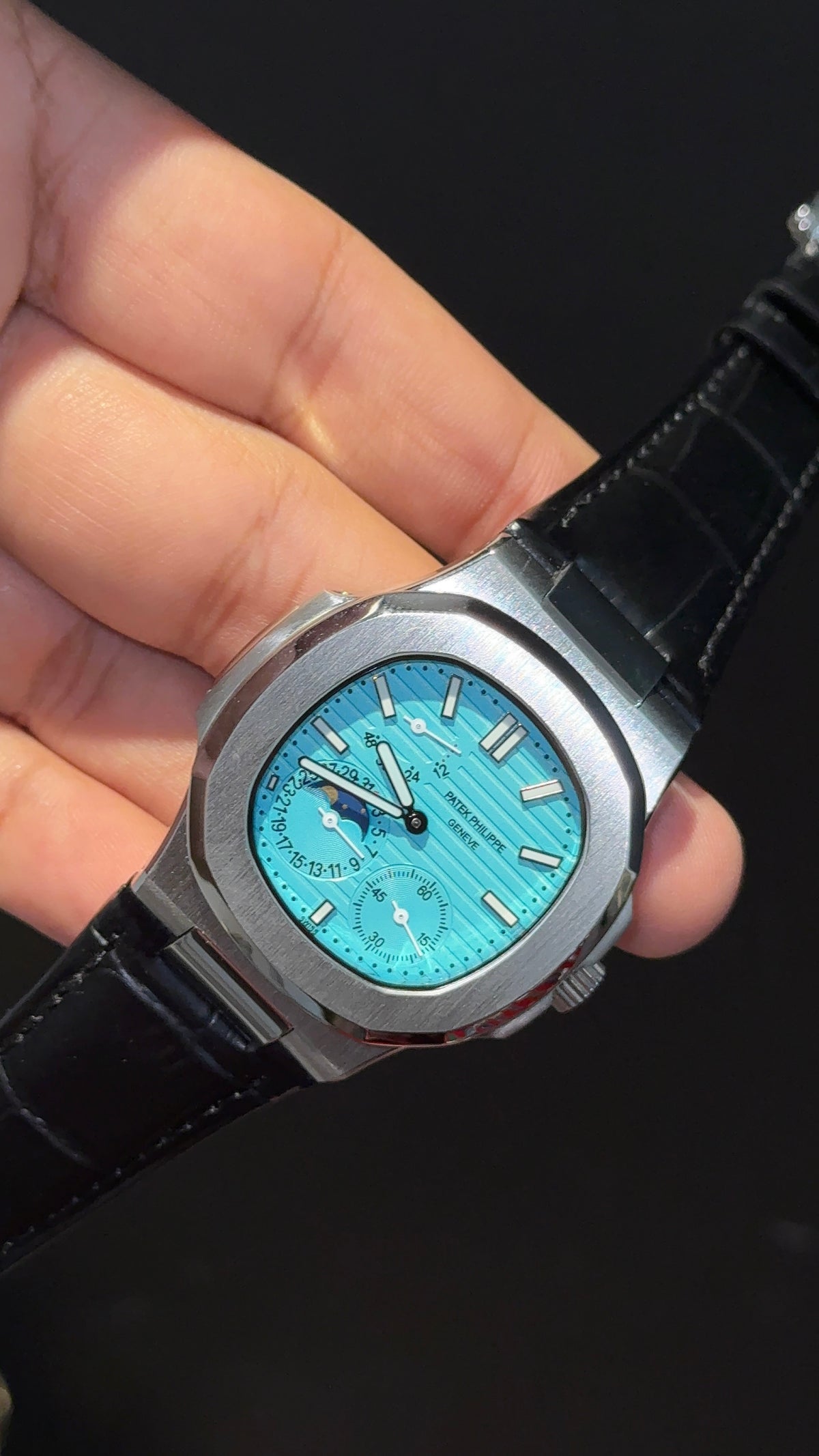 Pp Auto | Silver Case | Black Strap | Moonphase | Sub Tiffany Dial
