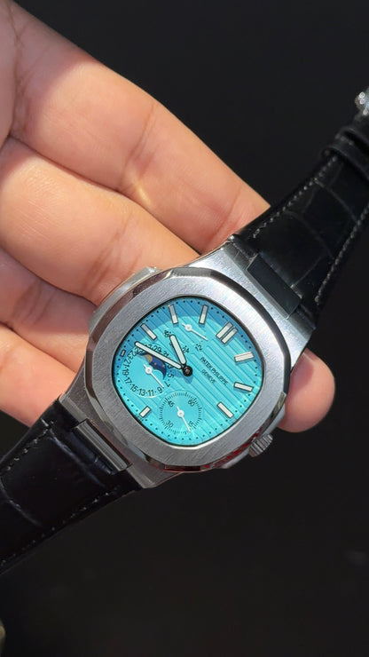 Pp Auto | Silver Case | Black Strap | Moonphase | Sub Tiffany Dial