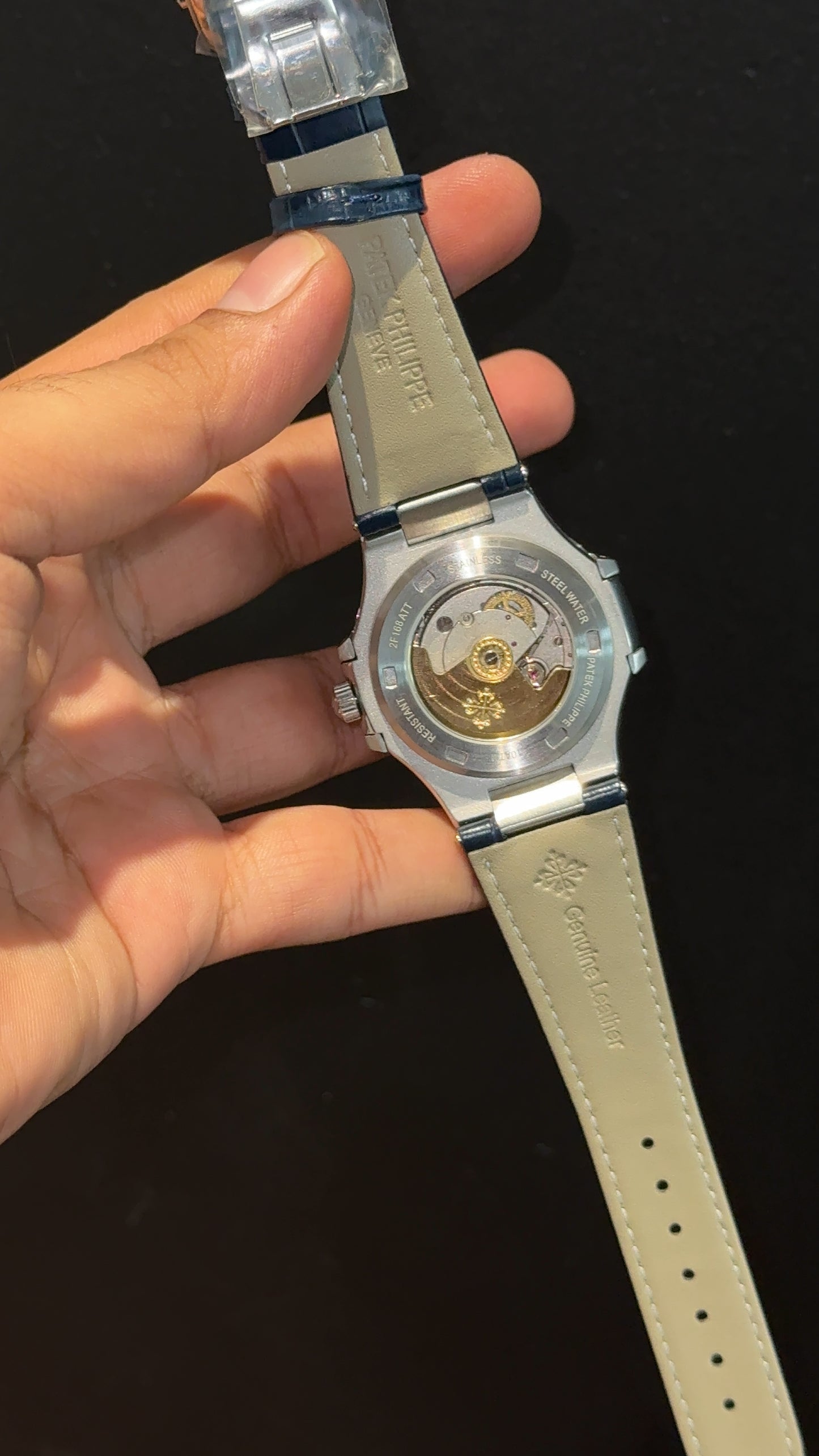 Pp Auto | Moonphase | Chrono | Silver Case | Blue Leather Strap | Purplish Dial