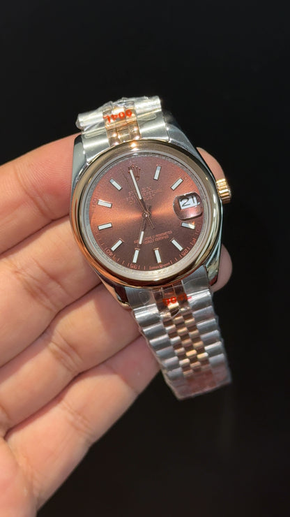 Datejusy | 36mm | Plain Bezel | Rose Two Tone  | Choco Brown Dial