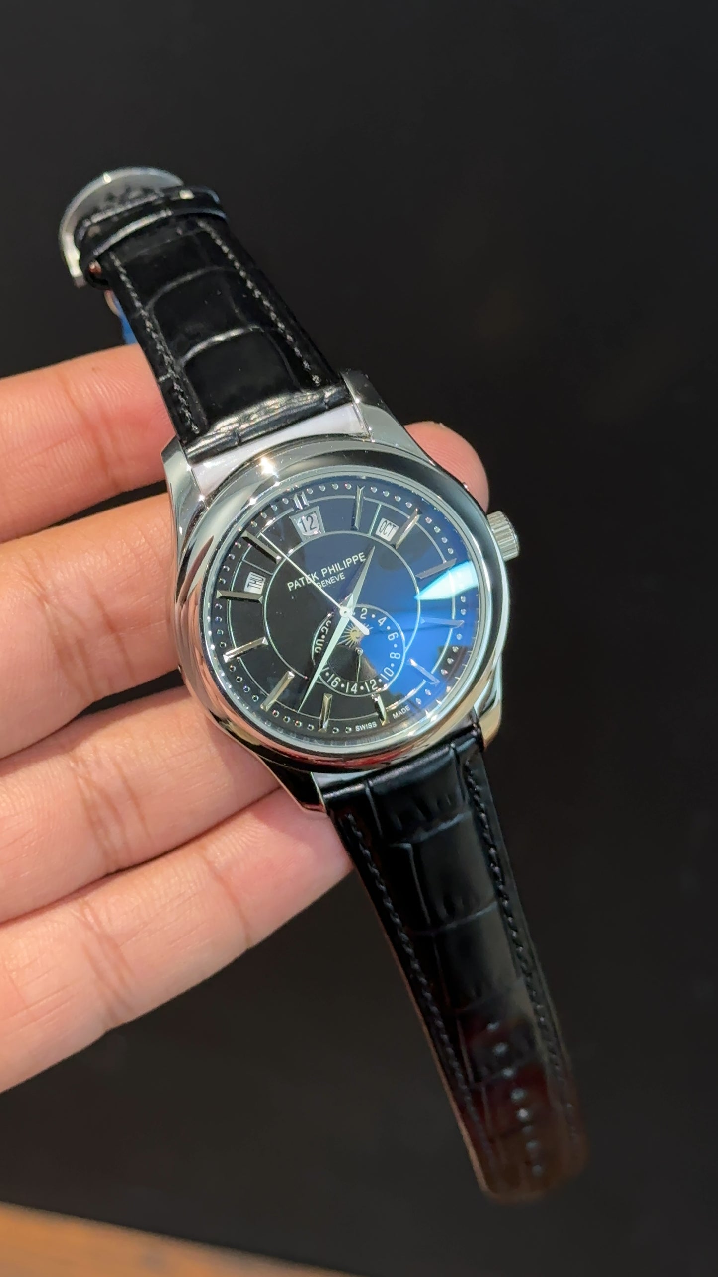 Pp Auto | Annual Calendar Edition | Silver | Black Strap | All Black Dial - twentyfour