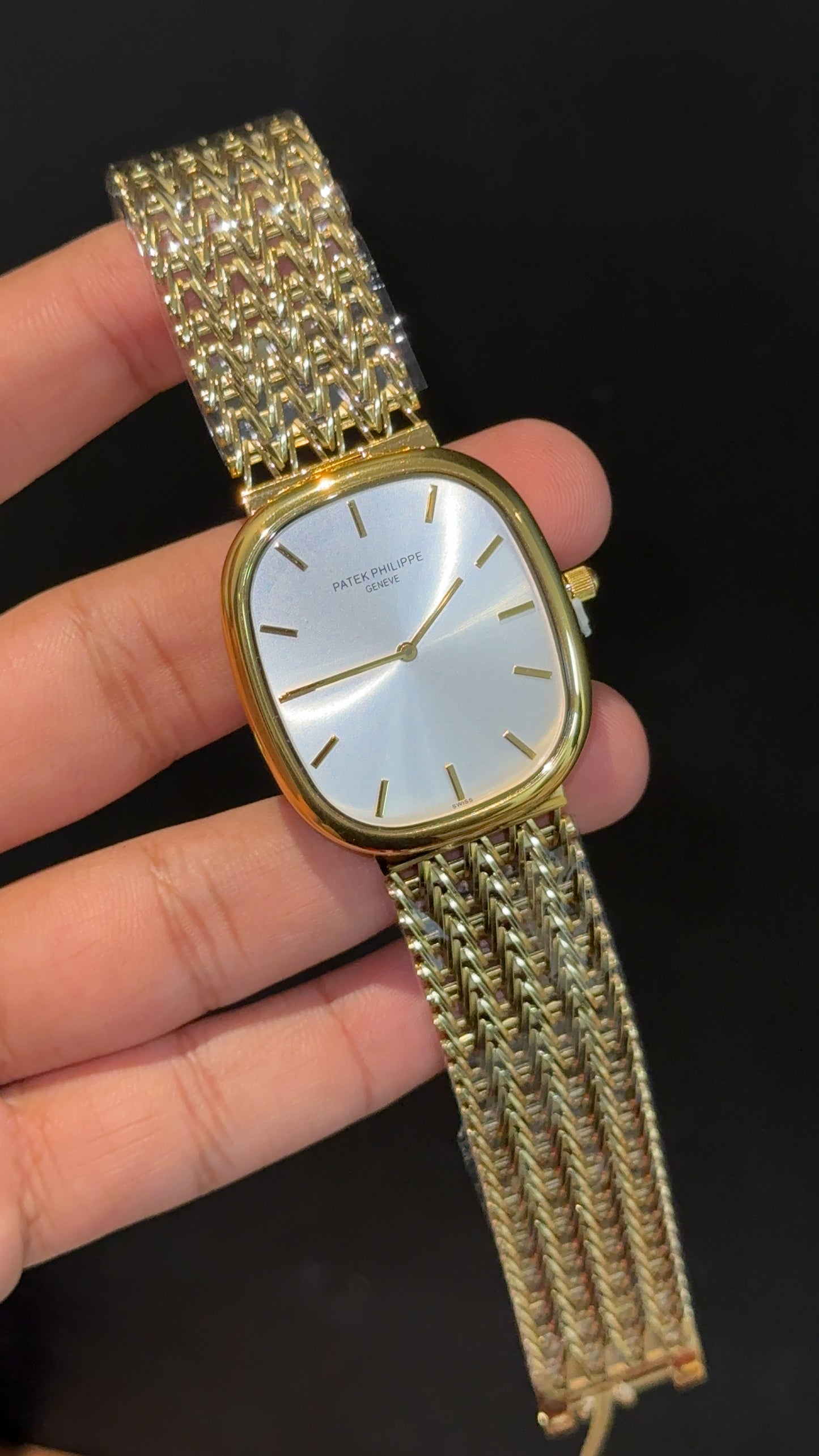 Pp Ellipse | Gold Mesh Chain | White Ebony Dial