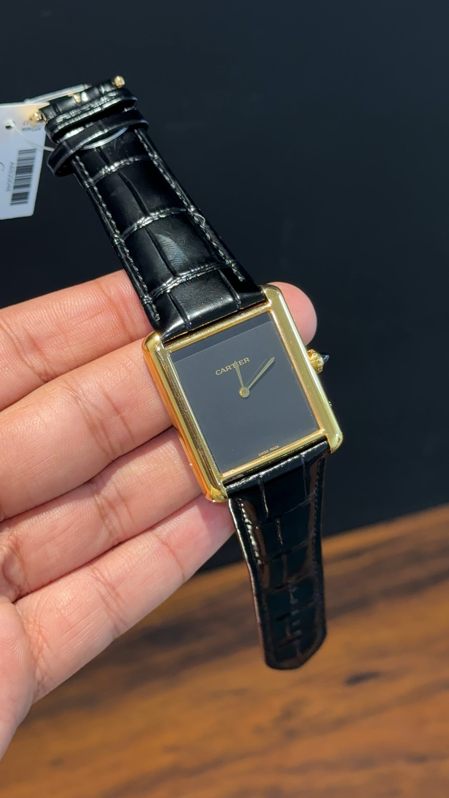 Cartier Tank | Gold | Black Leather Strap | Black Dial