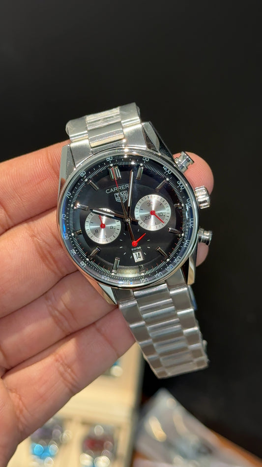 Tag Carrera | Silver Chain | Silver Chrono | Black Dial