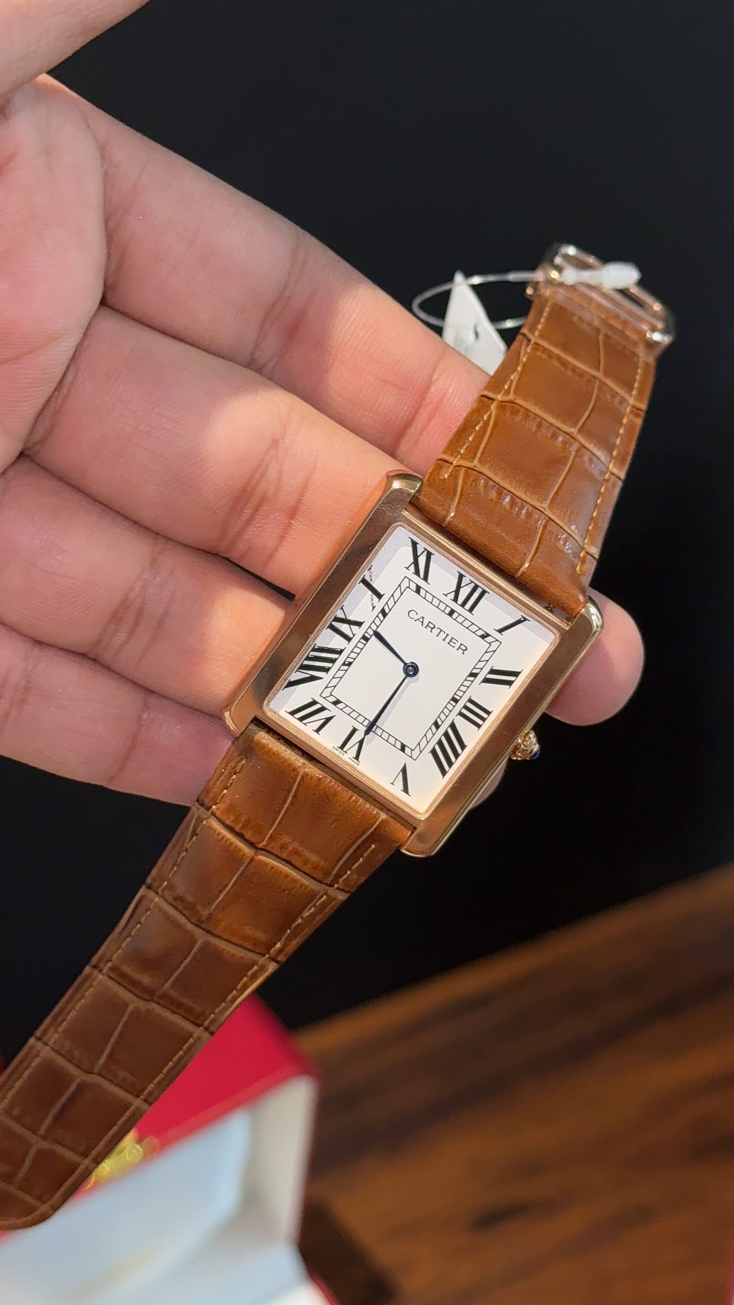 Cartier Tank | Rose | Camel Brown Leather Strap | White Dial