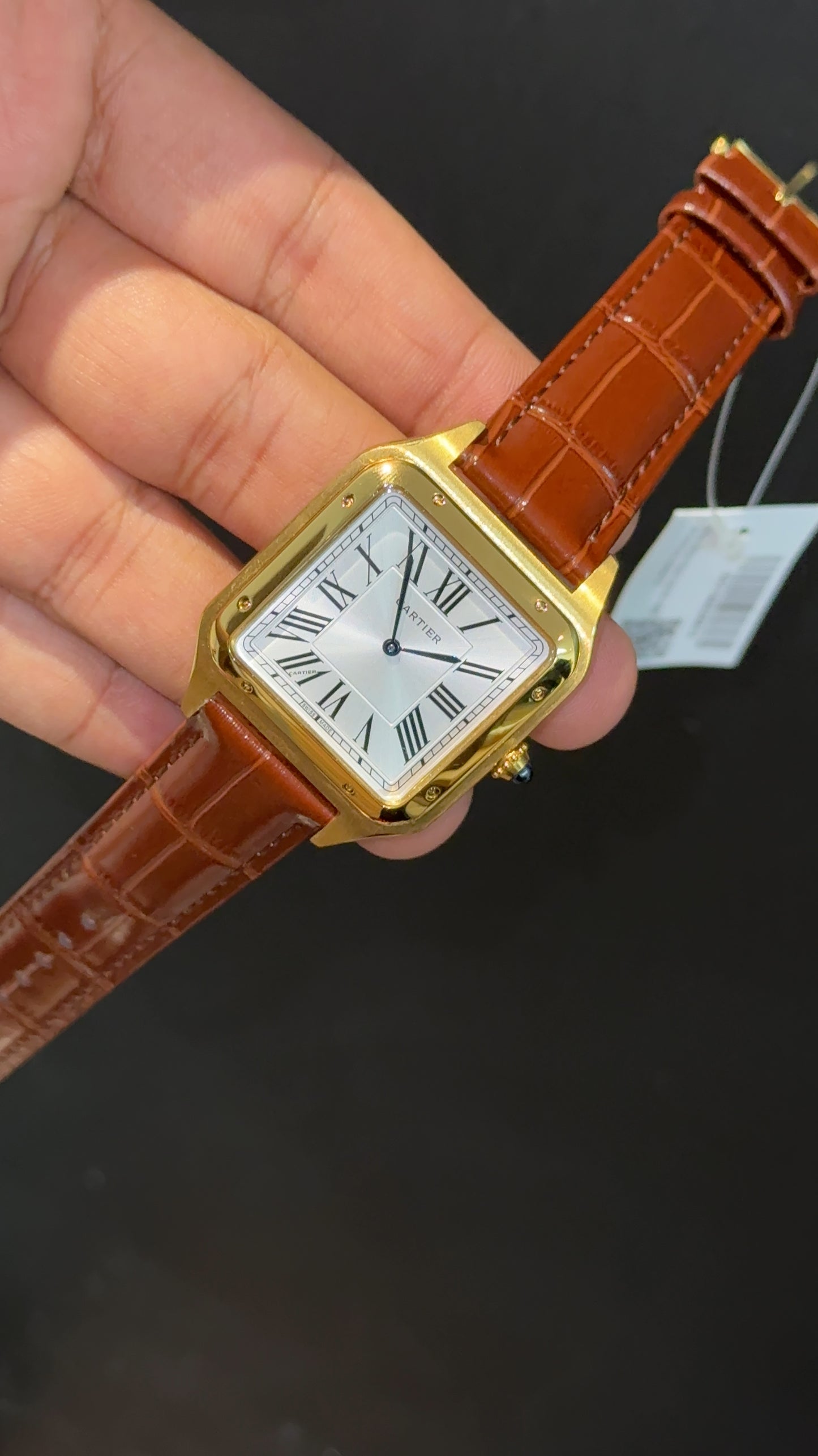Cartier Santos | Gold Case | Brown Dumont Strap | White Dial