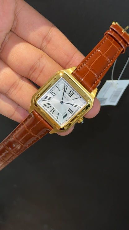 Cartier Santos | Gold Case | Brown Dumont Strap | White Dial