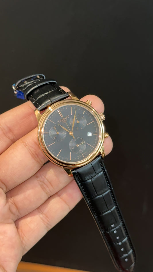 Tissot Rose | Chrono | Black Leather Strap | Black Dial