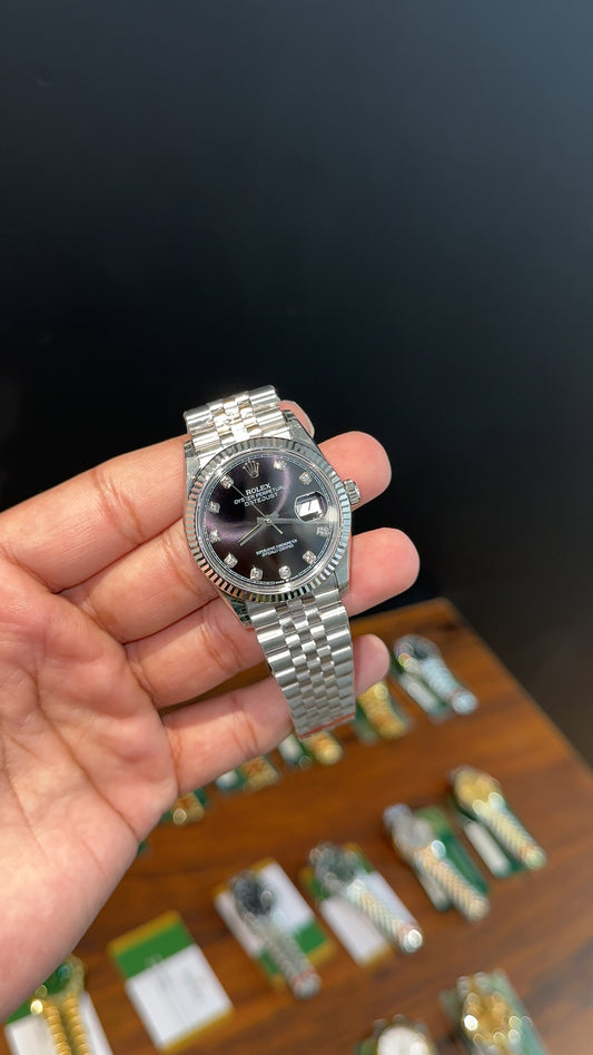Premium Datejust | 36mm | Silver Chain | Black Diamond Dial