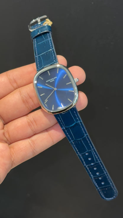 Pp Ellipse | Silver Case | Blue Leather Strap | Blue Ebony Dial
